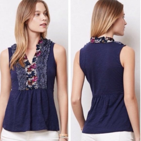 Anthro Deletta Ruffled Lyra slub sleeveless - Picture 2 of 9